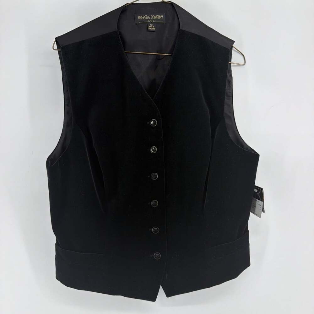 VTG NWT Kasper & Co Women's V-neck Black Velvet Vest Size 12 Western Boho
